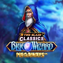 Official Slots logo: Fire Blaze Blue Wizard Megaways by Rarestone Gaming at Cazeus Casino